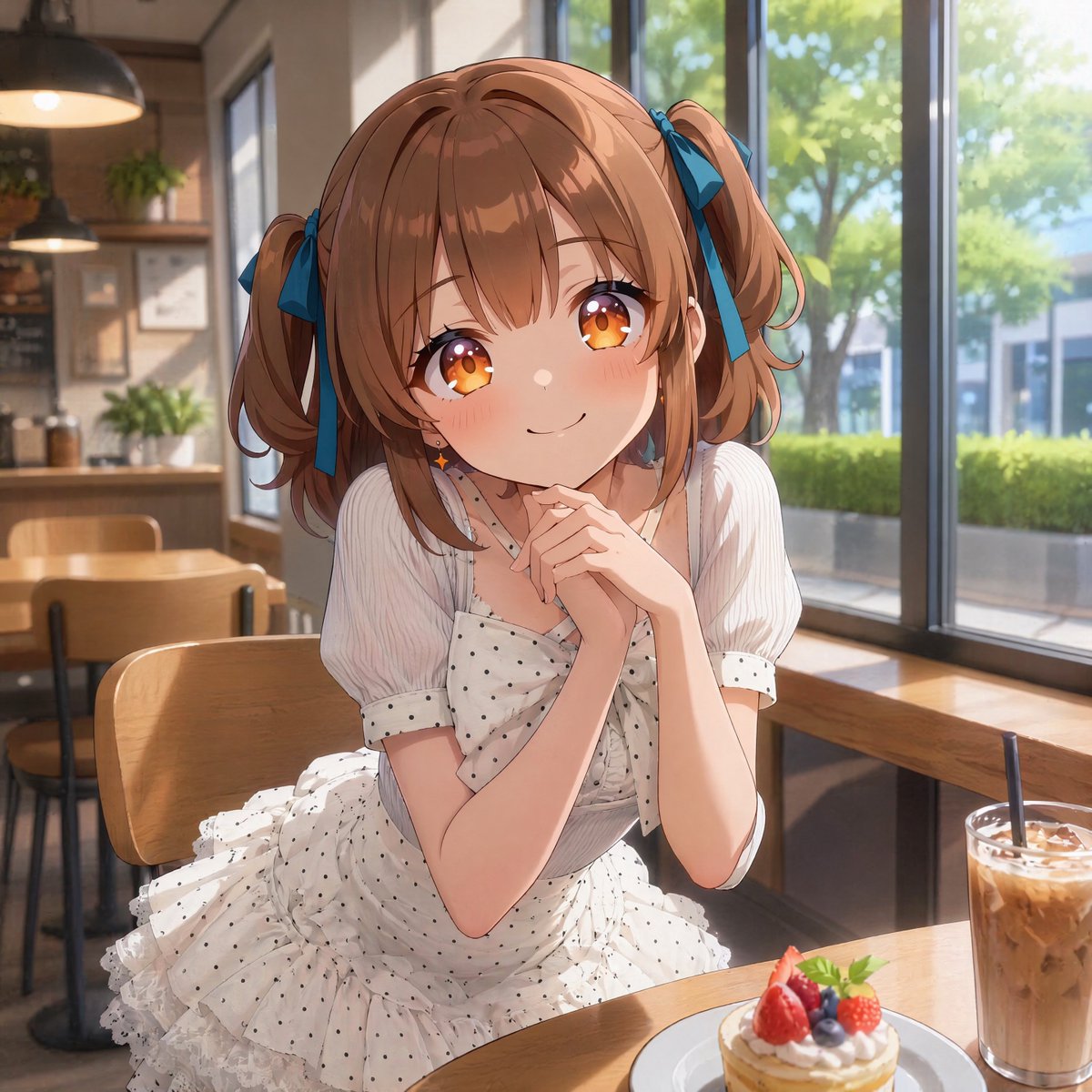 界面稿 GPT Image 2 提示词：Anime Girl in Sunny Cafe