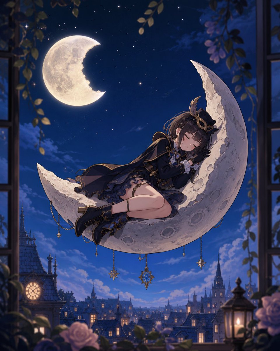角色设定 GPT Image 2 提示词：Anime Girl Sleeping on Stolen Moon