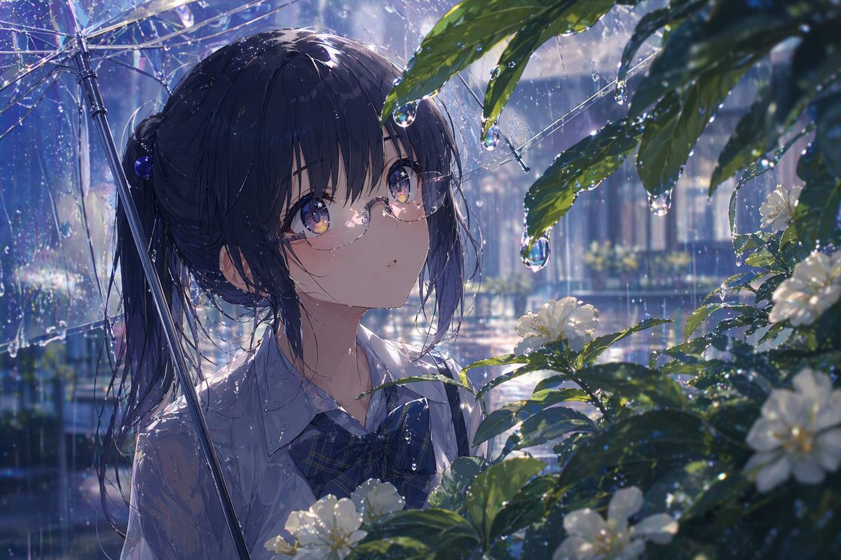 产品视觉 GPT Image 2 提示词：Anime Girl Under Umbrella in Rain