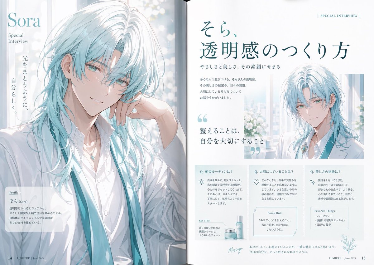 产品视觉 GPT Image 2 提示词：Anime Magazine Interview Spread