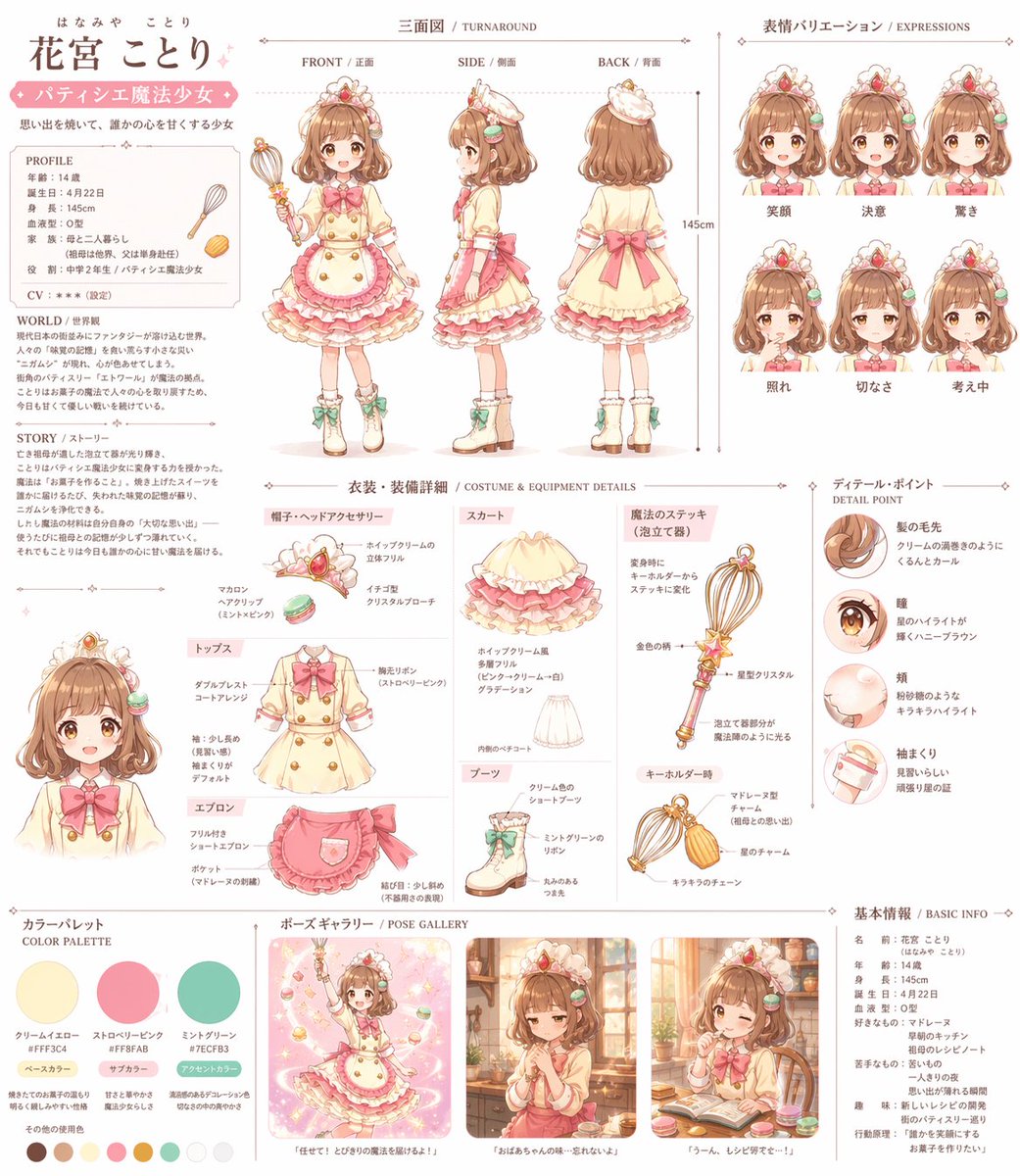 界面稿 GPT Image 2 提示词：Anime Magical Girl Character Reference Sheet