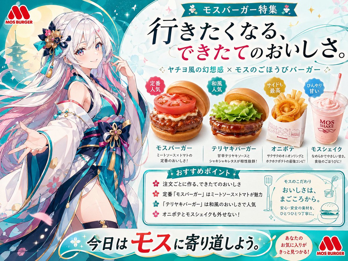 产品视觉 GPT Image 2 提示词：Anime MOS Burger Promo Poster
