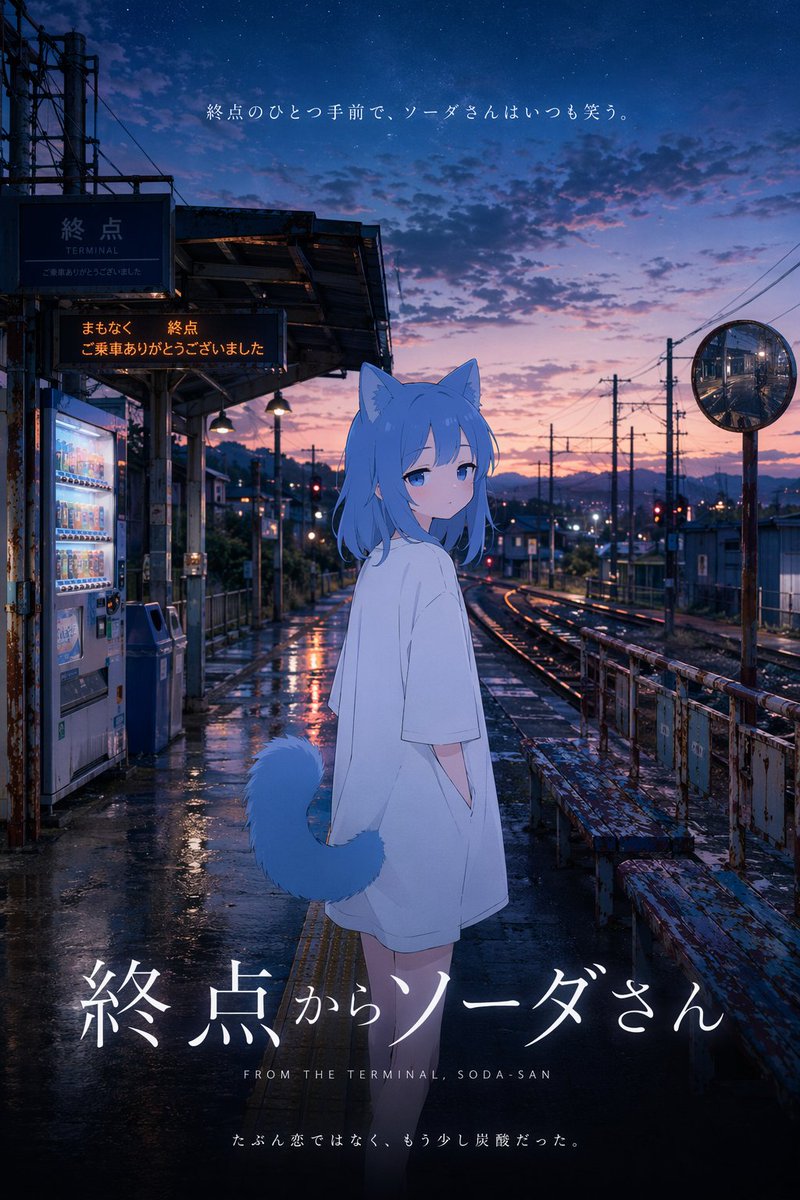 产品视觉 GPT Image 2 提示词：Anime Movie Poster at Twilight Station