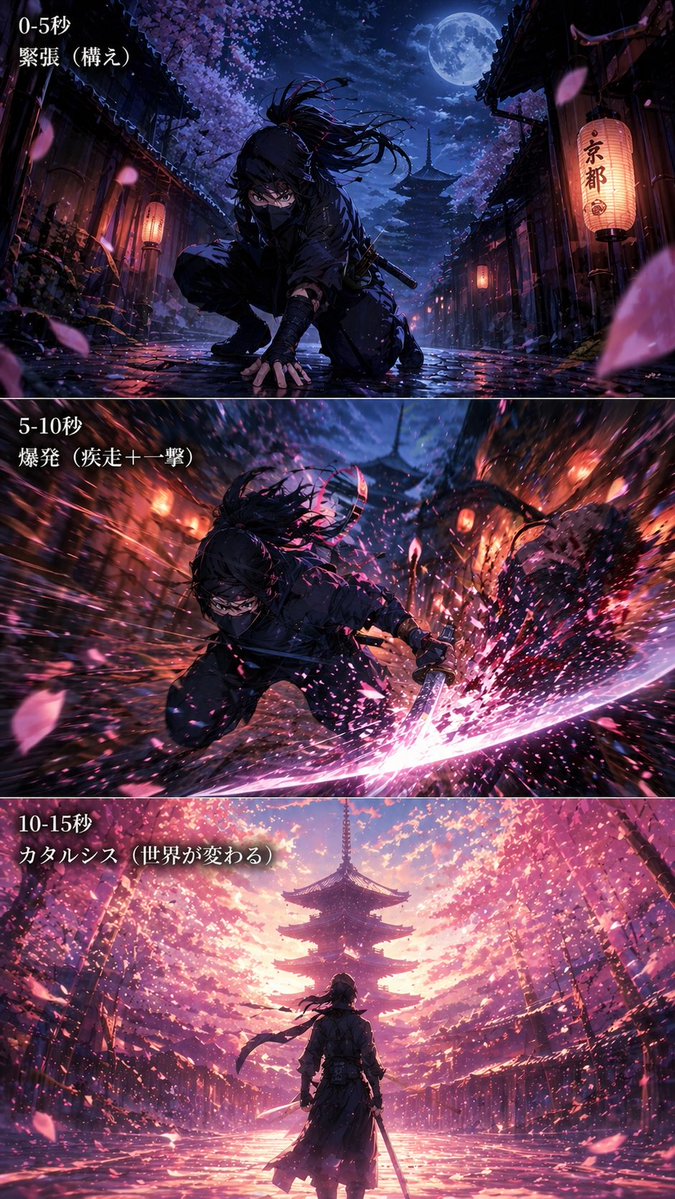 界面稿 GPT Image 2 提示词：Anime Ninja Action Triptych
