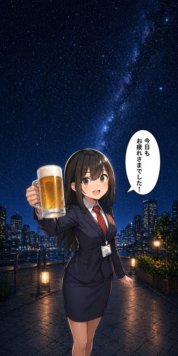 界面稿 GPT Image 2 提示词：Anime Office Lady Beer Toast at Night