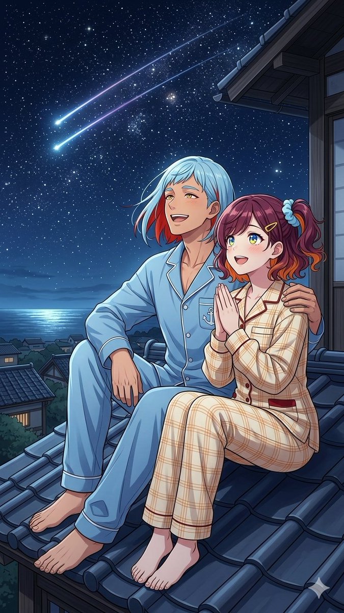 产品视觉 GPT Image 2 提示词：Anime Rooftop Stargazing Couple