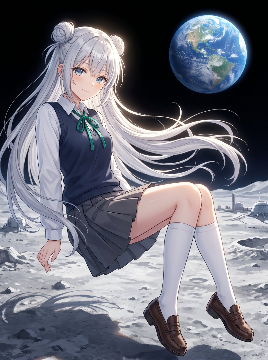 产品视觉 GPT Image 2 提示词：Anime Schoolgirl Floating on the Moon