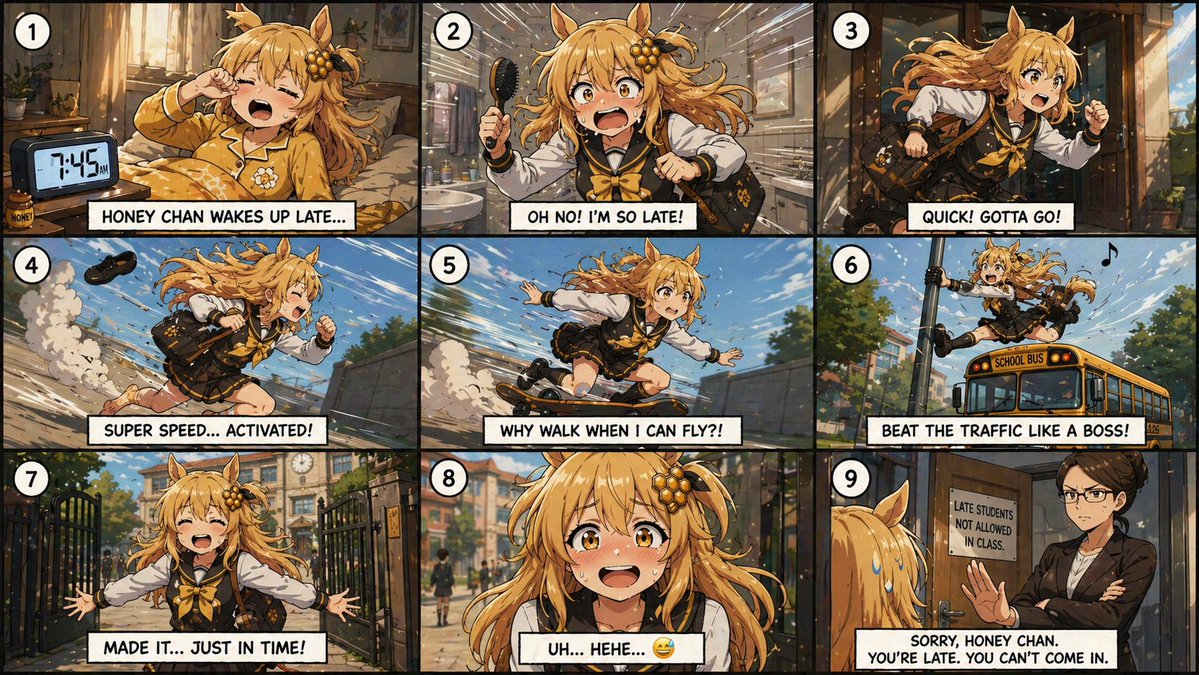 产品视觉 GPT Image 2 提示词：Anime Schoolgirl Late Morning Comic