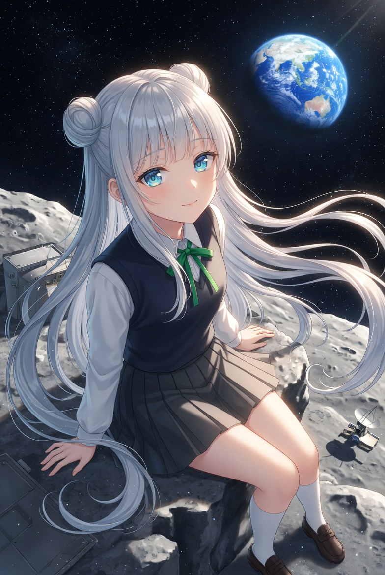产品视觉 GPT Image 2 提示词：Anime Schoolgirl on the Moon