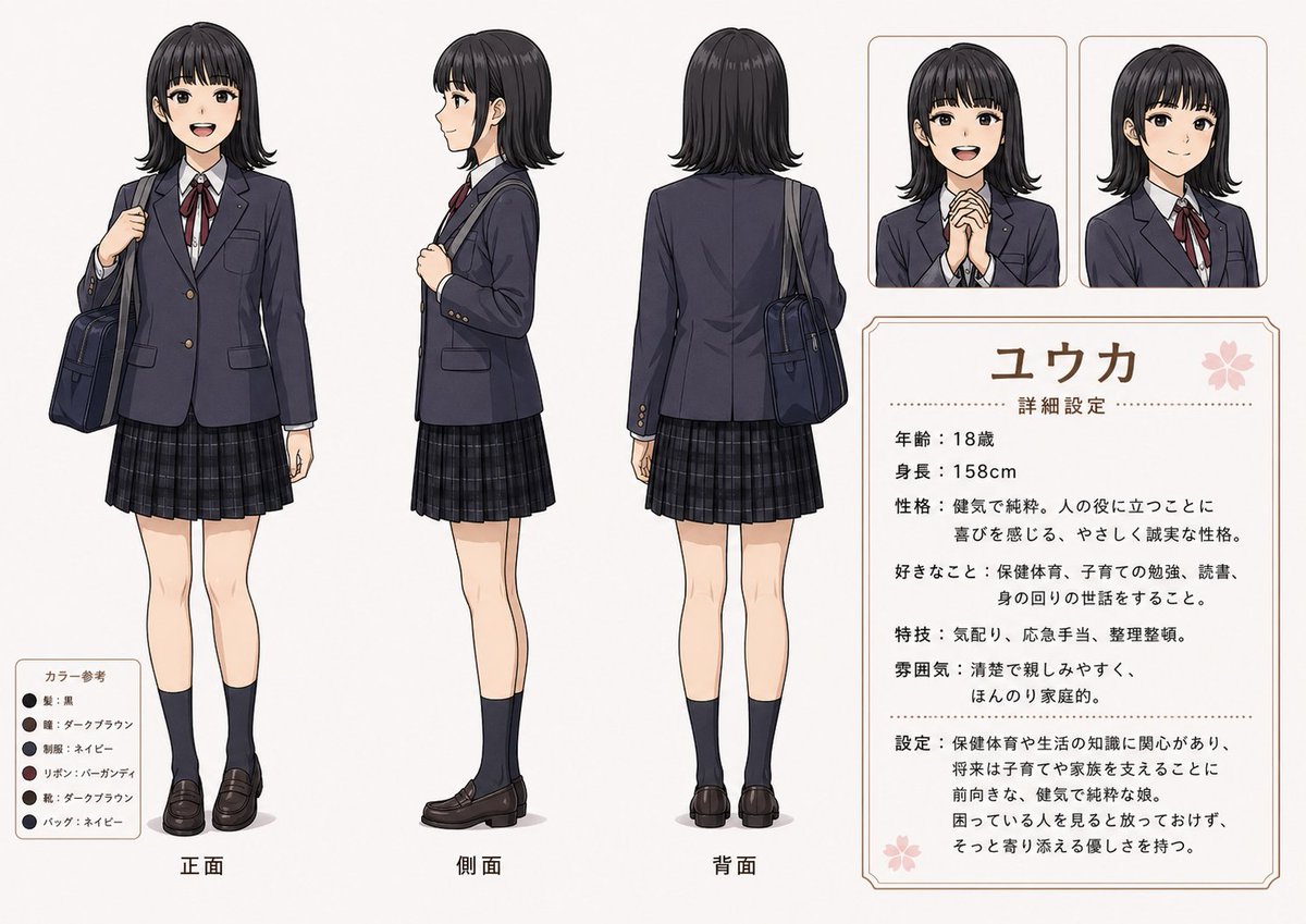 产品视觉 GPT Image 2 提示词：Anime Schoolgirl Reference Sheet