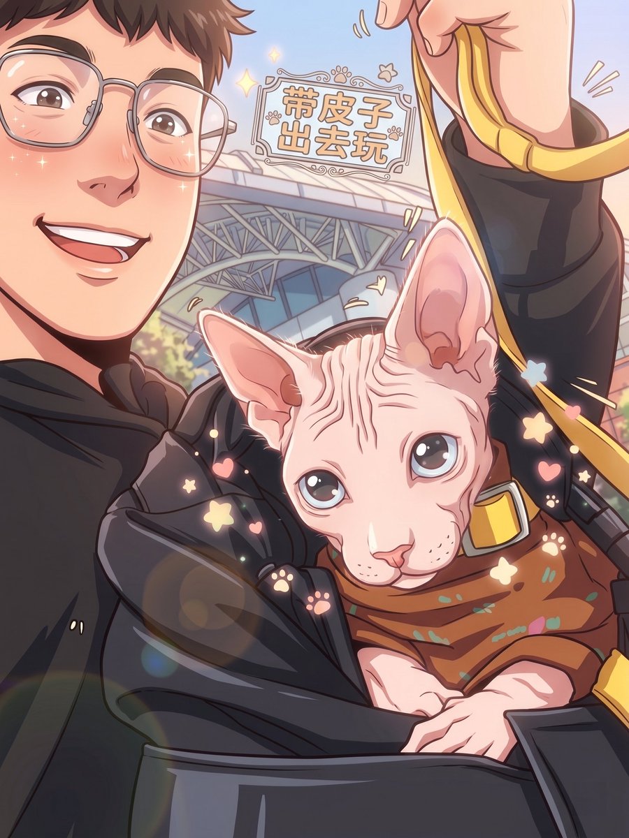 界面稿 GPT Image 2 提示词：Anime Selfie With Sphynx Cat