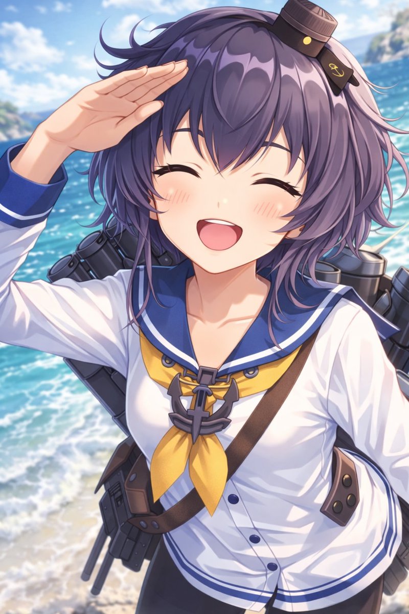 角色设定 GPT Image 2 提示词：Anime Ship Girl Saluting on Beach