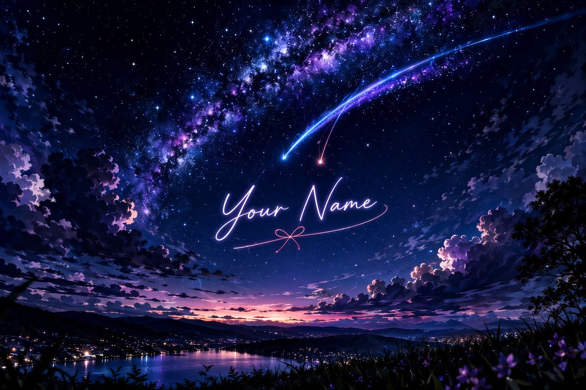 角色设定 GPT Image 2 提示词：Anime Starry Night Sky with Custom Neon Text
