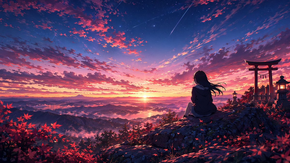 信息图 GPT Image 2 提示词：Anime Sunset Mountain Landscape