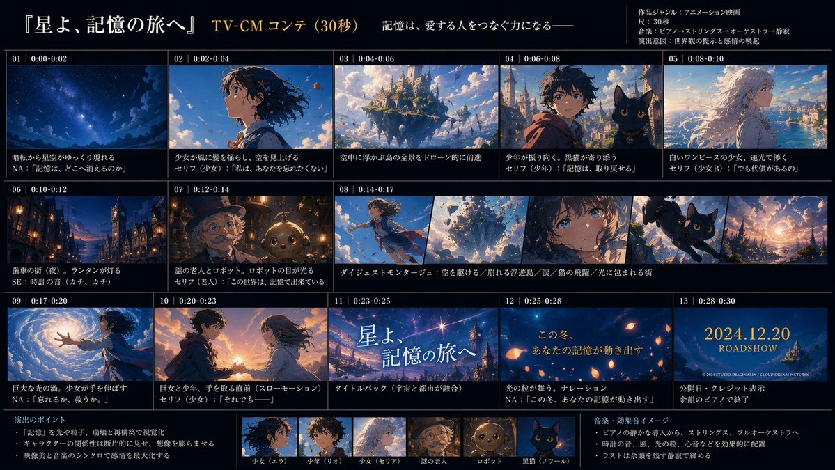 产品视觉 GPT Image 2 提示词：Anime TV CM Storyboard Sheet