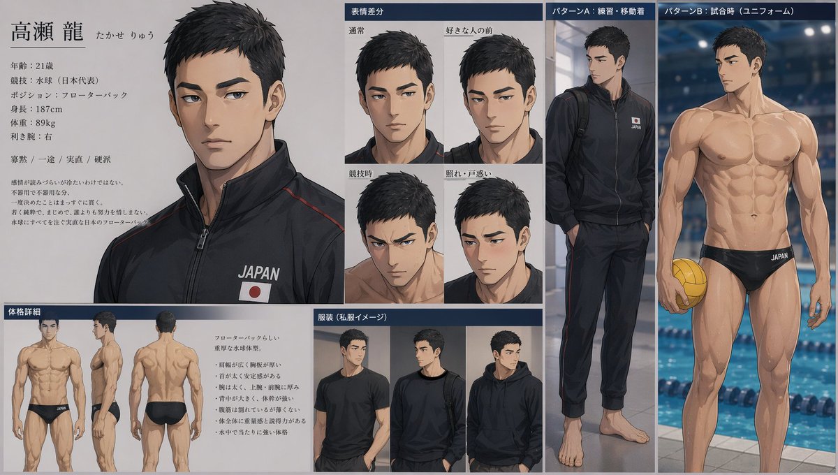 产品视觉 GPT Image 2 提示词：Anime Water Polo Character Sheet