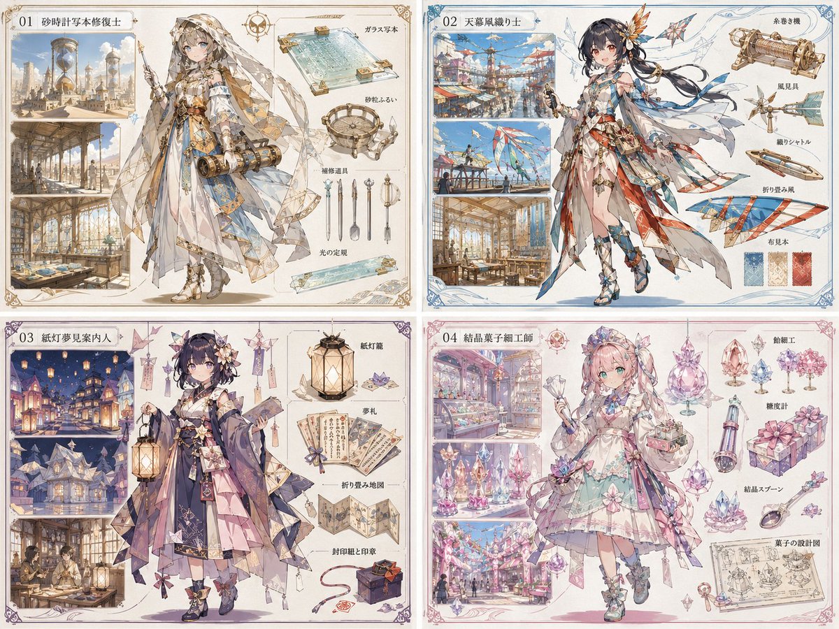 产品视觉 GPT Image 2 提示词：Anime World Building and Character Sheet