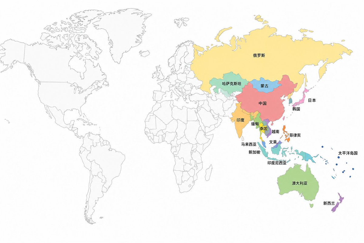 信息图 GPT Image 2 提示词：APAC Region Highlighted World Map
