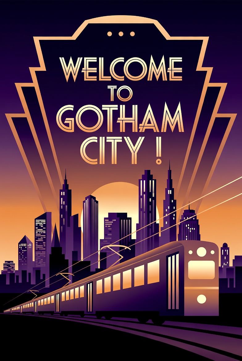 产品视觉 GPT Image 2 提示词：Art Deco Gotham Tram Poster