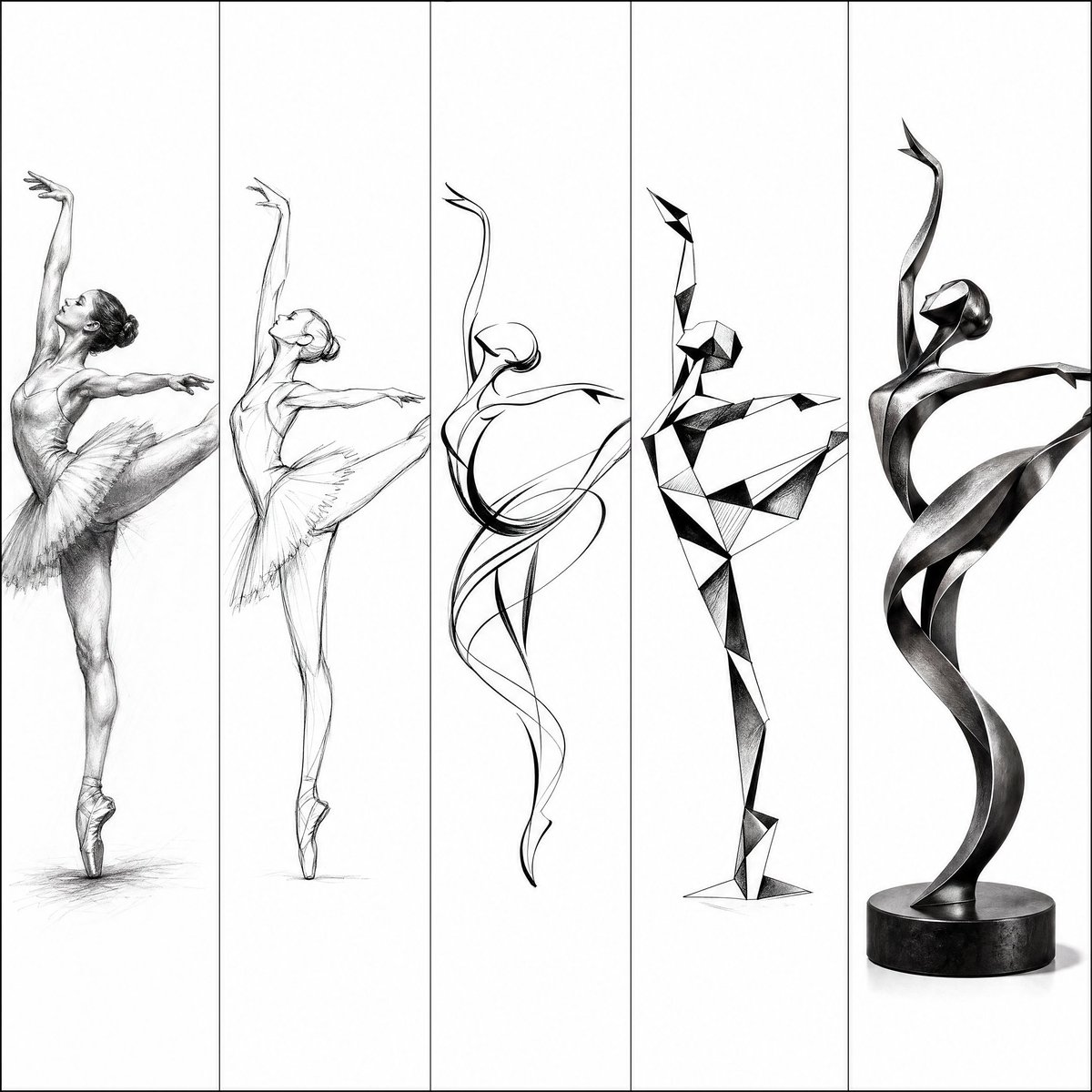故事绘本 GPT Image 2 提示词：Artistic Progression Ballerina Sculpture