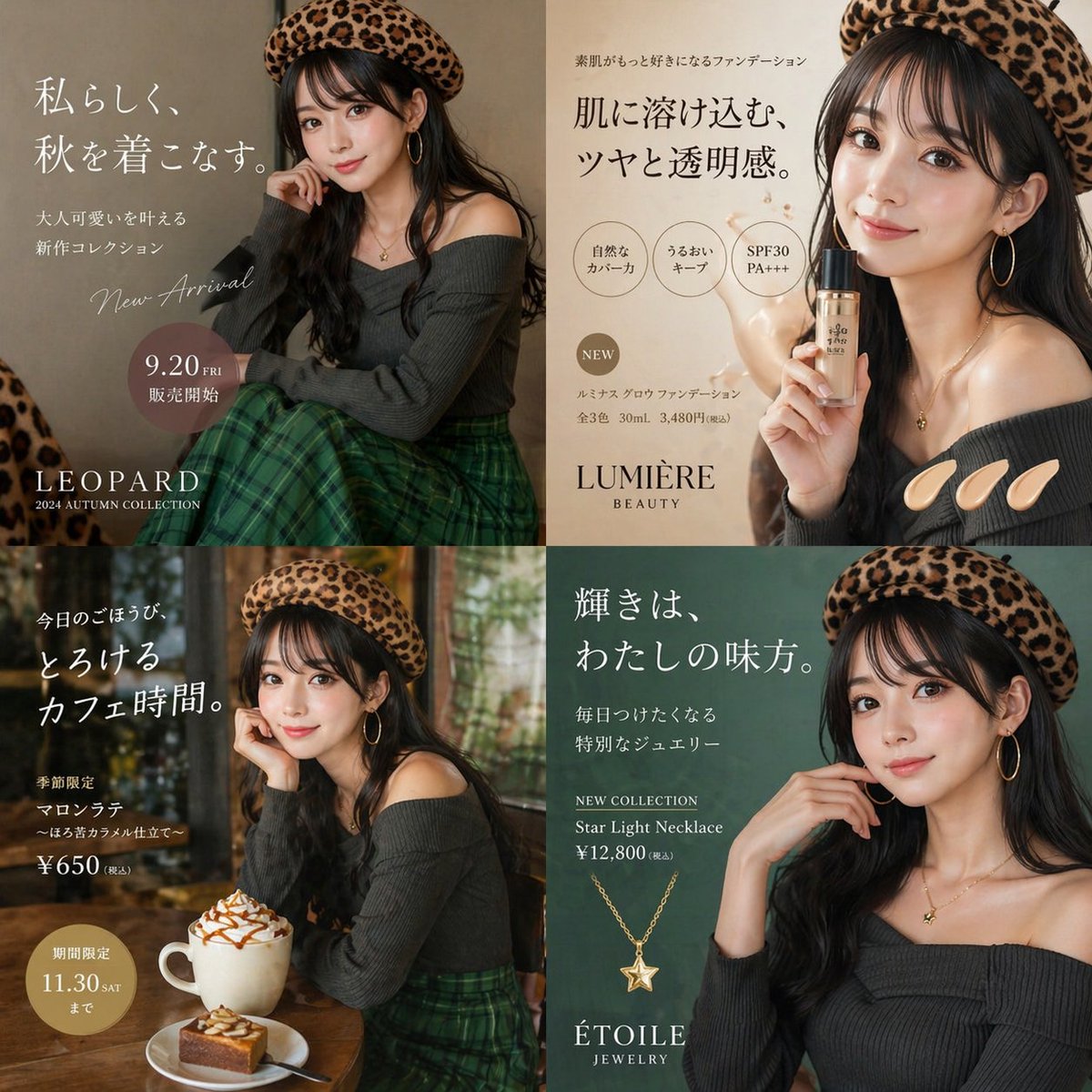 产品视觉 GPT Image 2 提示词：Autumn Fashion Lifestyle Ad Collage
