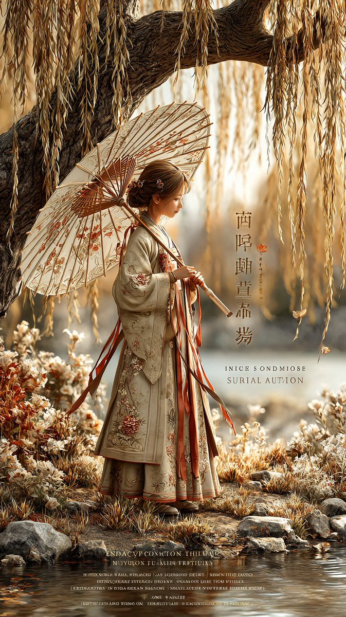 产品视觉 GPT Image 2 提示词：Autumn Willow Hanfu Poster