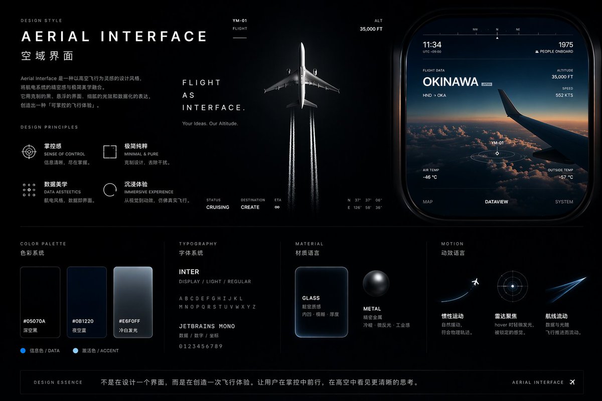 信息图 GPT Image 2 提示词：Aviation-Themed UI Design System Board