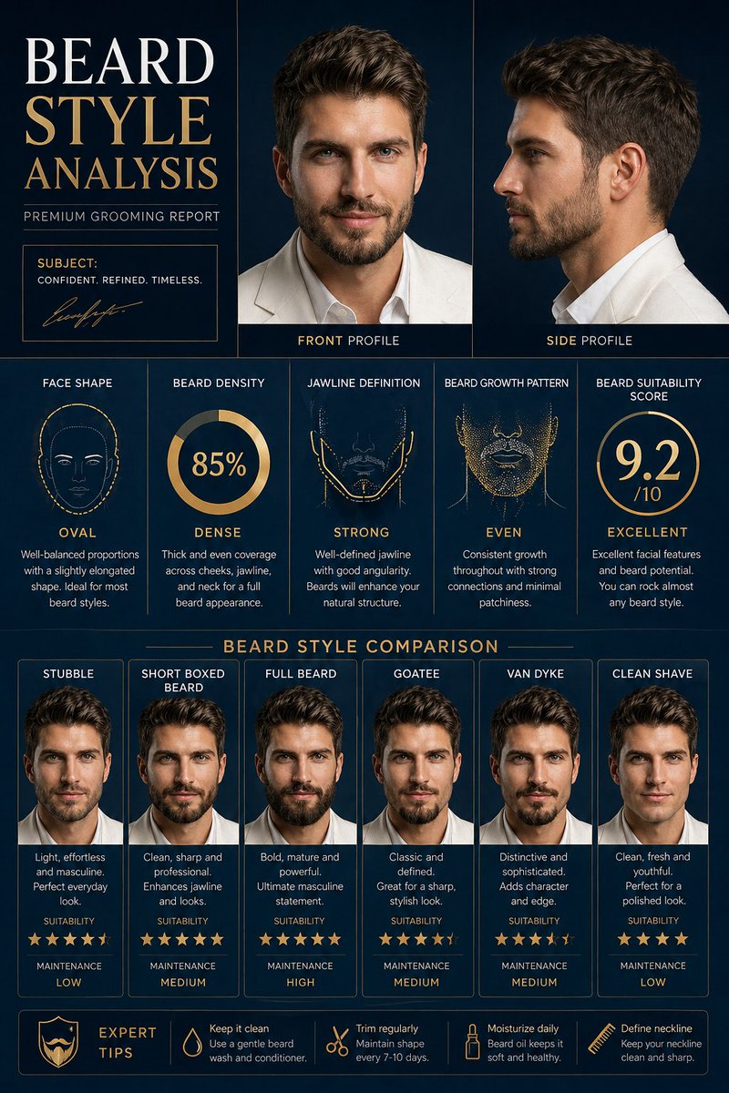 产品视觉 GPT Image 2 提示词：Beard Style Analysis Poster