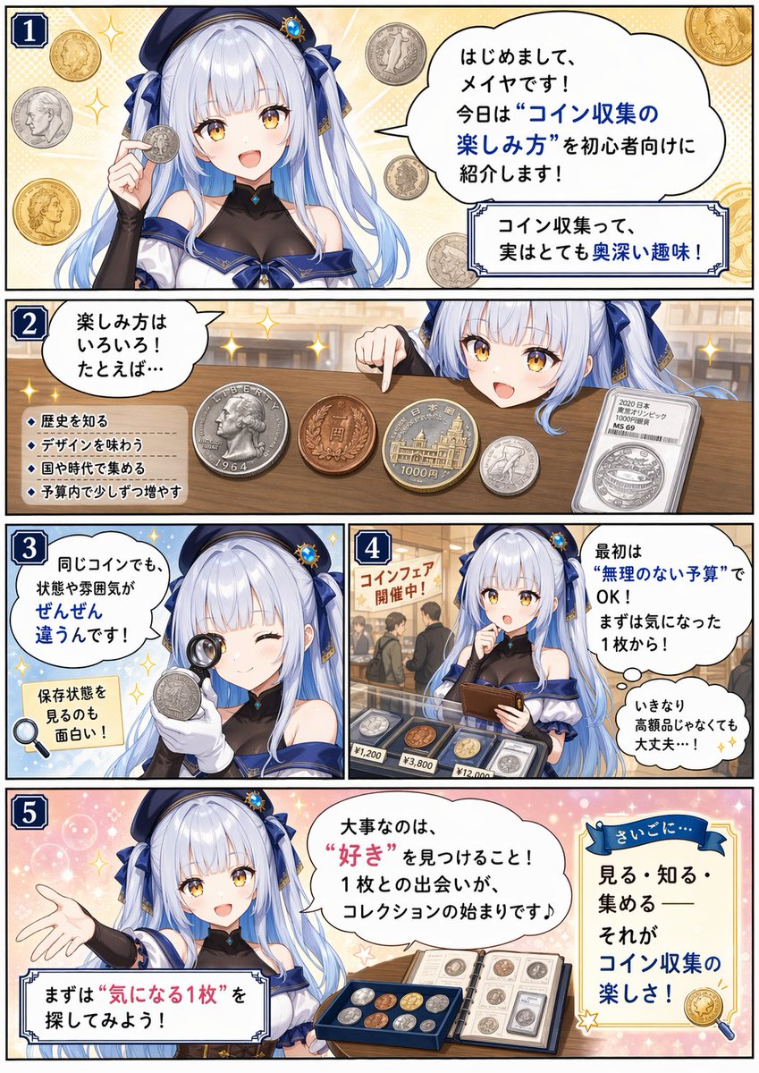 信息图 GPT Image 2 提示词：Beginner Coin Collecting Manga Page