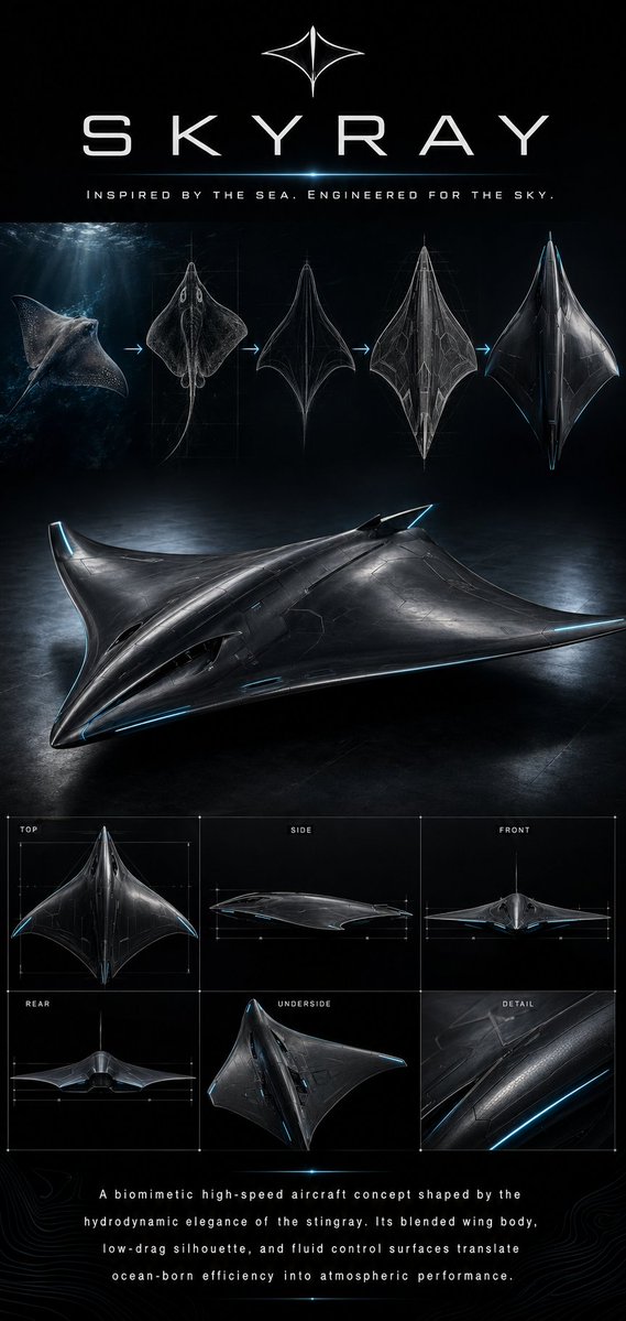 产品视觉 GPT Image 2 提示词：Biomimetic Skyray Aircraft Poster