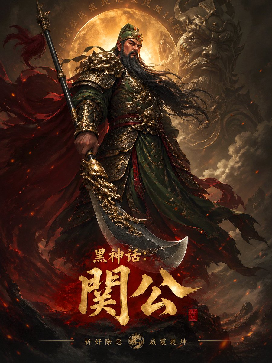产品视觉 GPT Image 2 提示词：Black Myth Guan Yu Poster