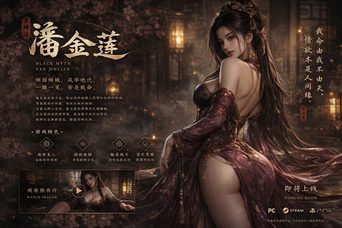 角色设定 GPT Image 2 提示词：黑神话潘金莲绝美游戏封面