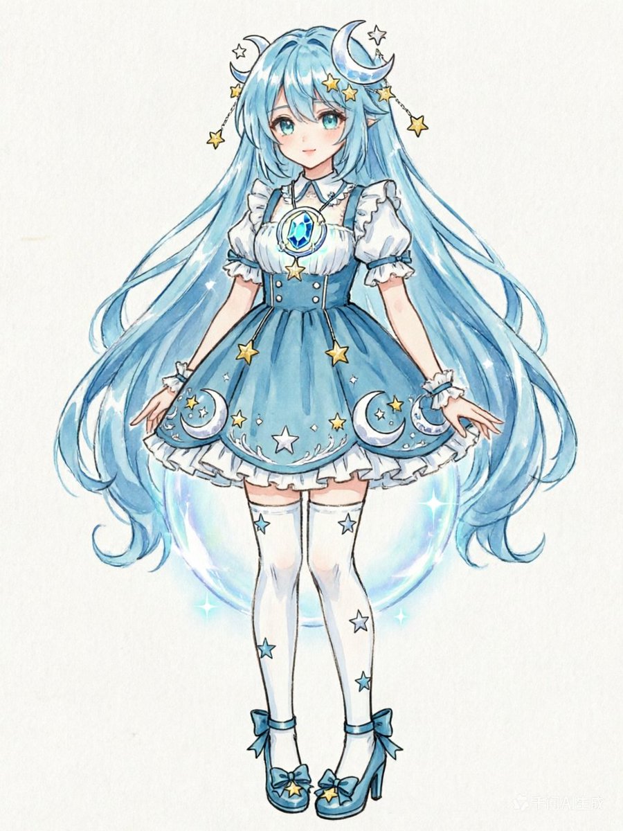 界面稿 GPT Image 2 提示词：Blue Celestial Anime Girl Design