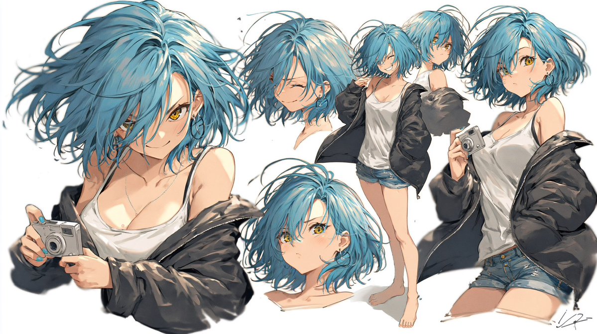 产品视觉 GPT Image 2 提示词：Blue-Haired Anime Character Sheet