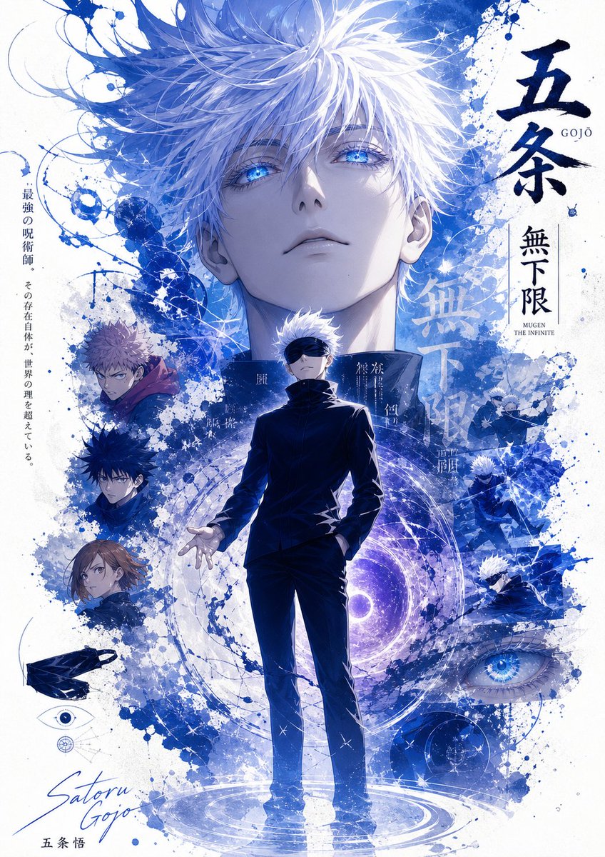 产品视觉 GPT Image 2 提示词：Blue Sorcerer Anime Poster Collage