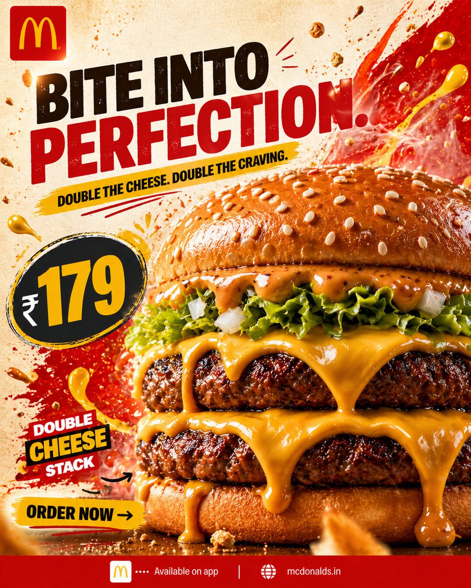 产品视觉 GPT Image 2 提示词：Bold Double Cheeseburger Ad Poster