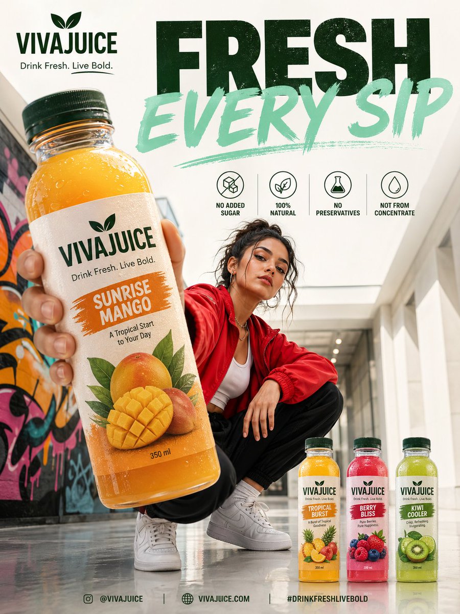 产品视觉 GPT Image 2 提示词：Bold Fresh Juice Ad Poster