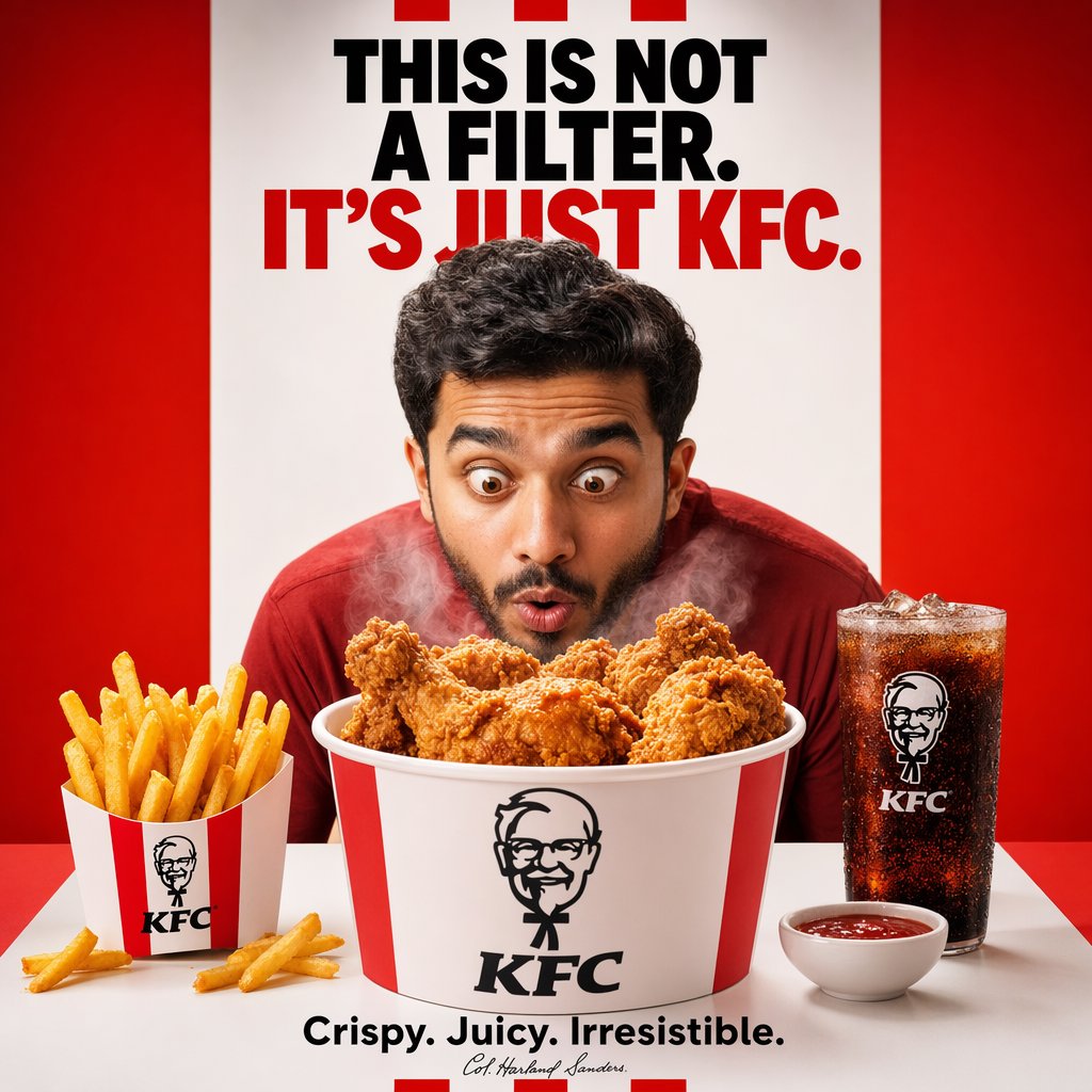 产品视觉 GPT Image 2 提示词：Bold KFC Food Ad Poster
