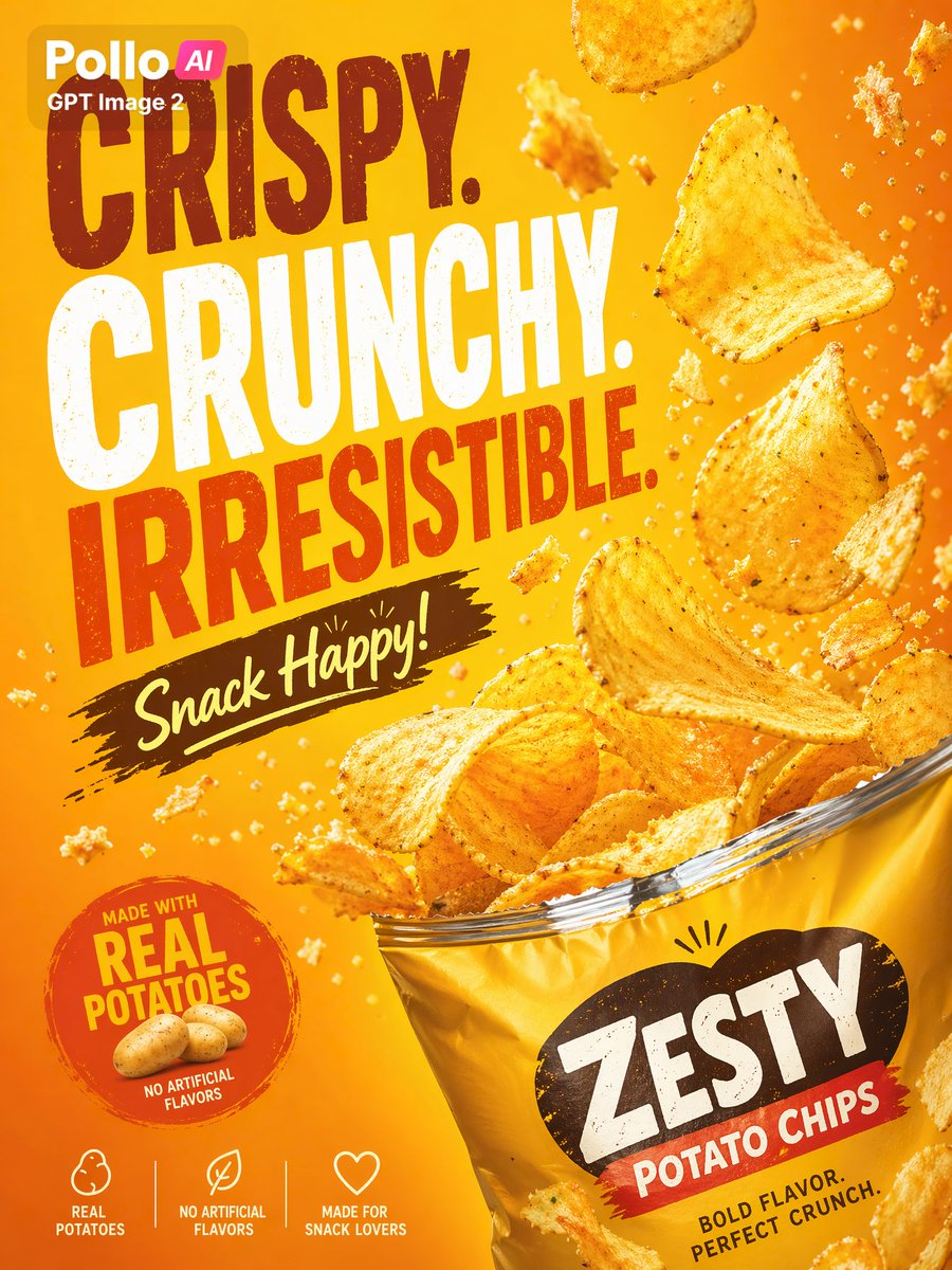 产品视觉 GPT Image 2 提示词：Bold Potato Chips Advertising Poster