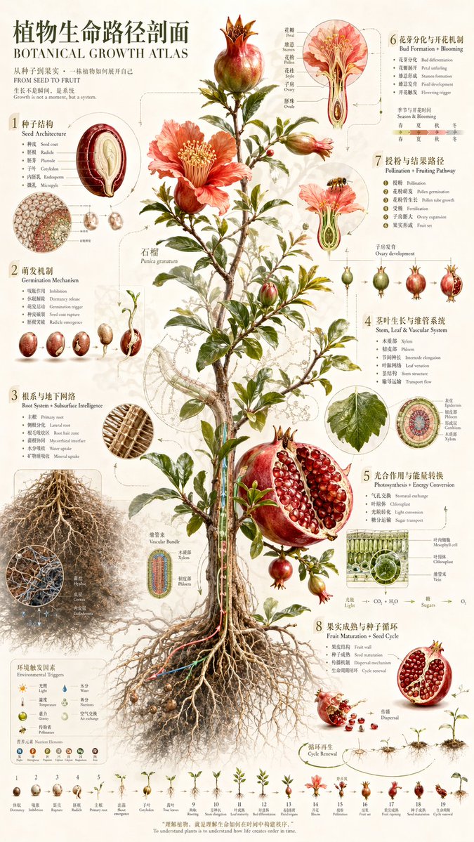 产品视觉 GPT Image 2 提示词：Vintage Pomegranate Growth Atlas