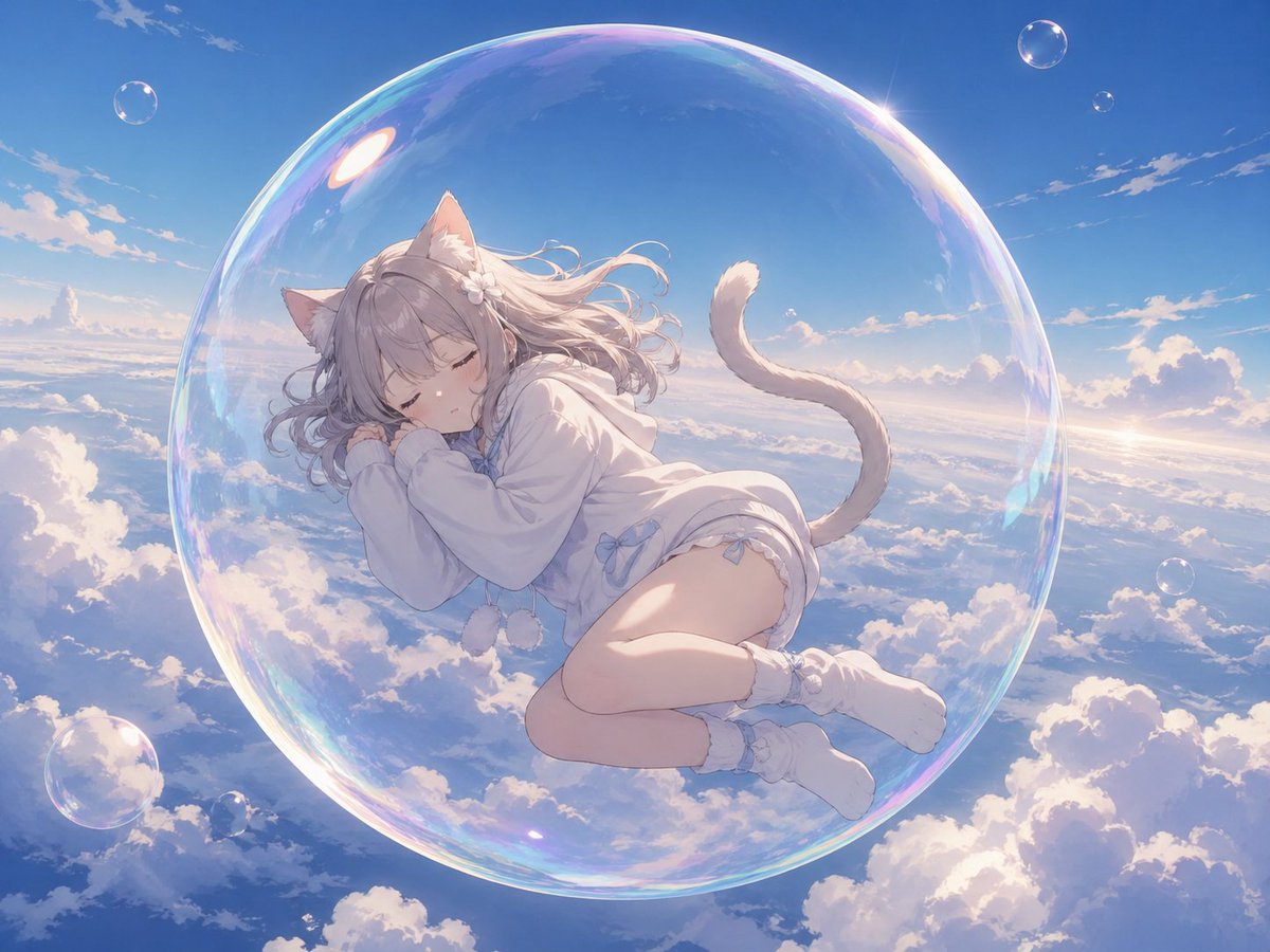 创意灵感 GPT Image 2 提示词：Bubble Cat Sleeping in the Sky