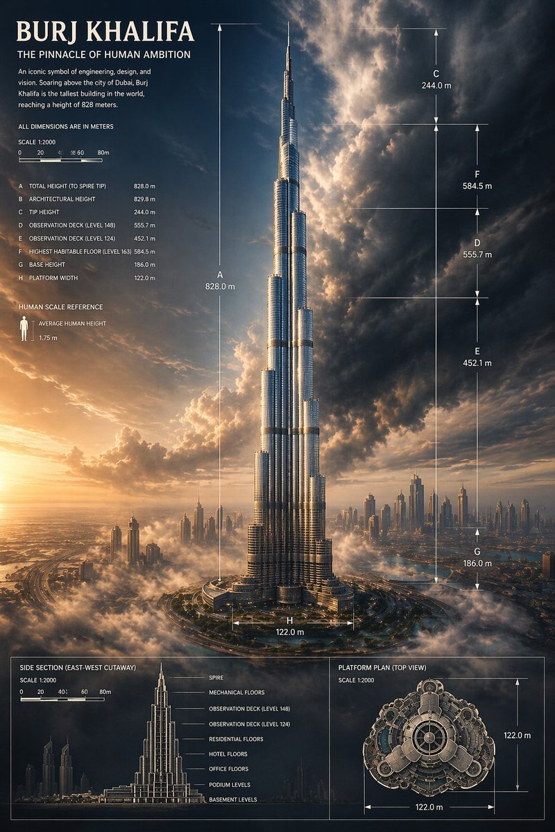 产品视觉 GPT Image 2 提示词：Burj Khalifa Epic Infographic Poster