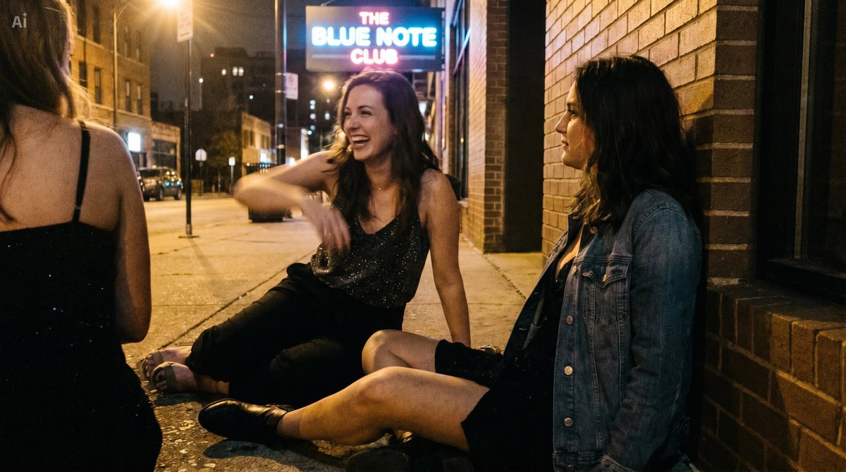 界面稿 GPT Image 2 提示词：Candid Nightclub Sidewalk Scene