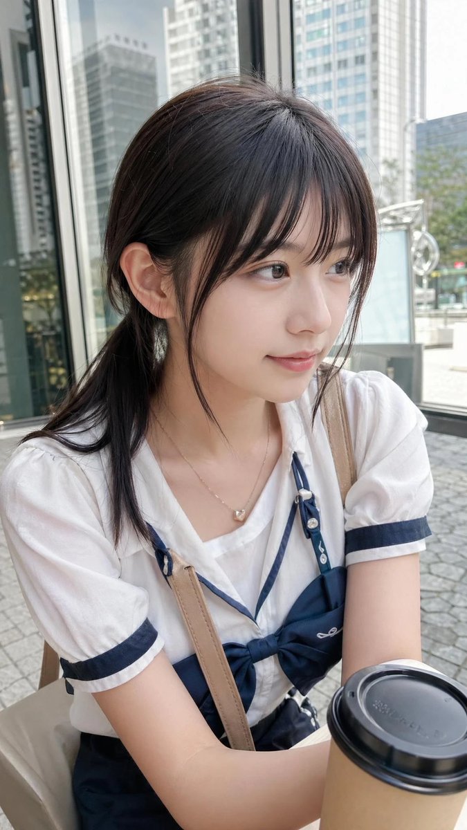 界面稿 GPT Image 2 提示词：Casual Cafe Portrait in Sailor Blouse