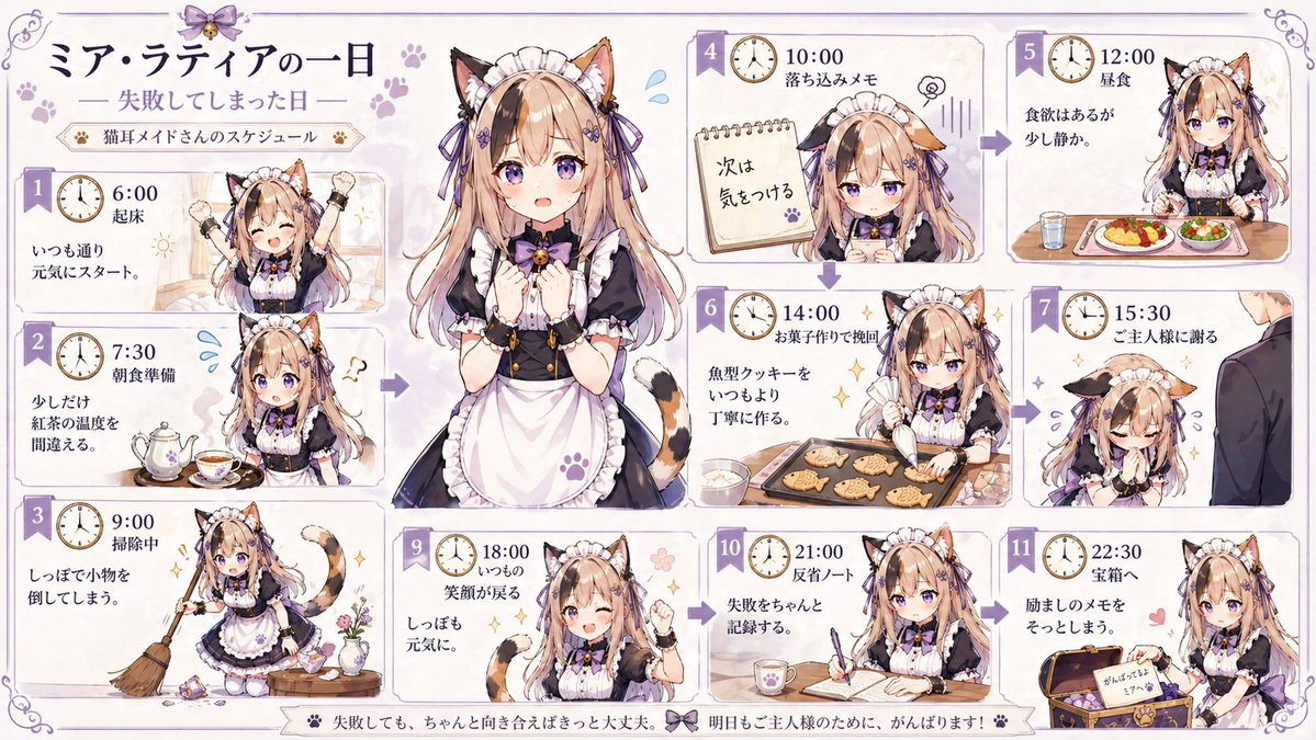 产品视觉 GPT Image 2 提示词：Cat Maid Daily Schedule Infographic