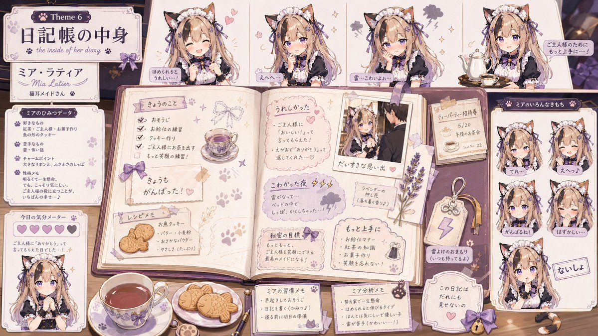 产品视觉 GPT Image 2 提示词：Cat Maid Diary Reference Sheet