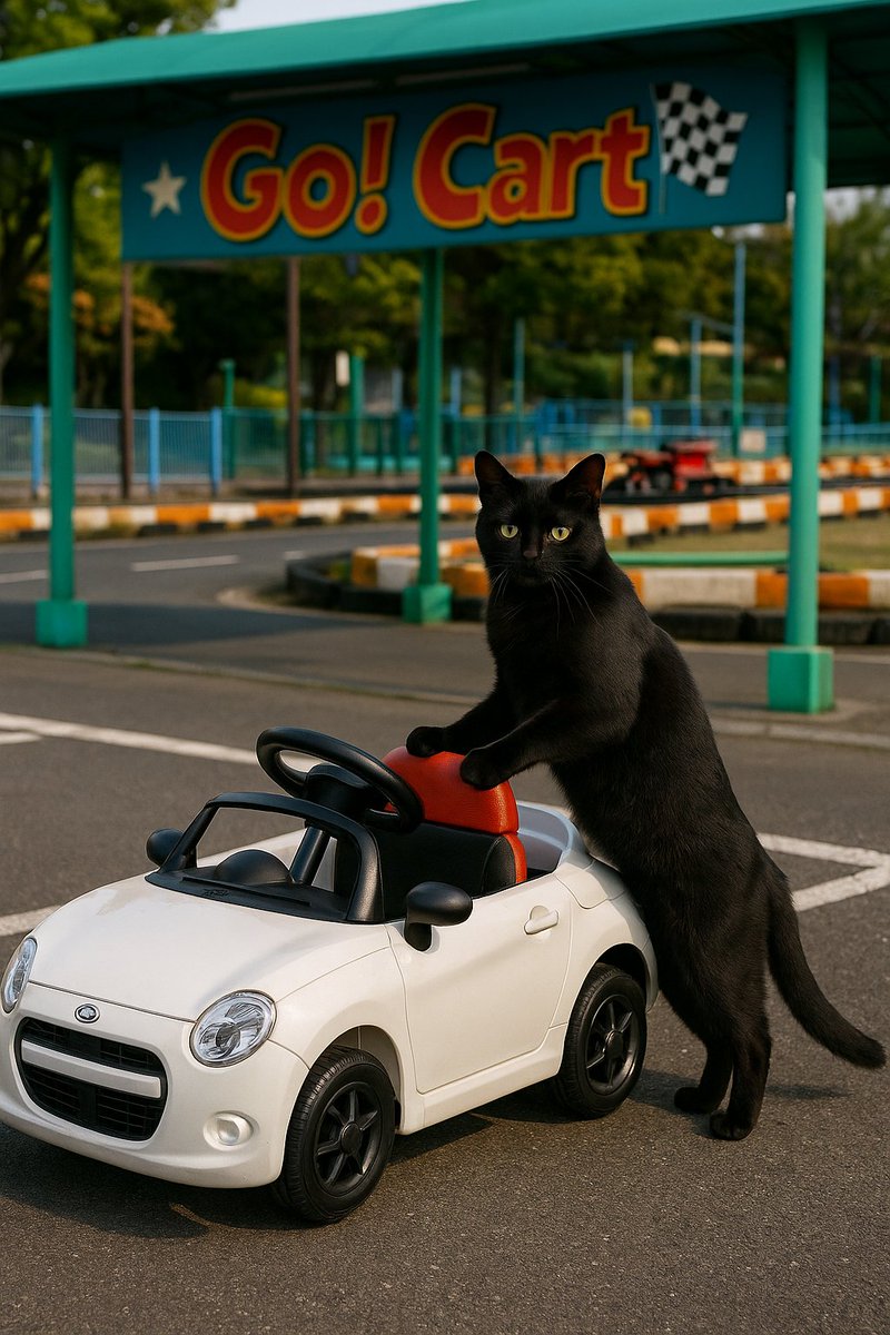 故事绘本 GPT Image 2 提示词：Cat with Toy Car at Go-Kart Track