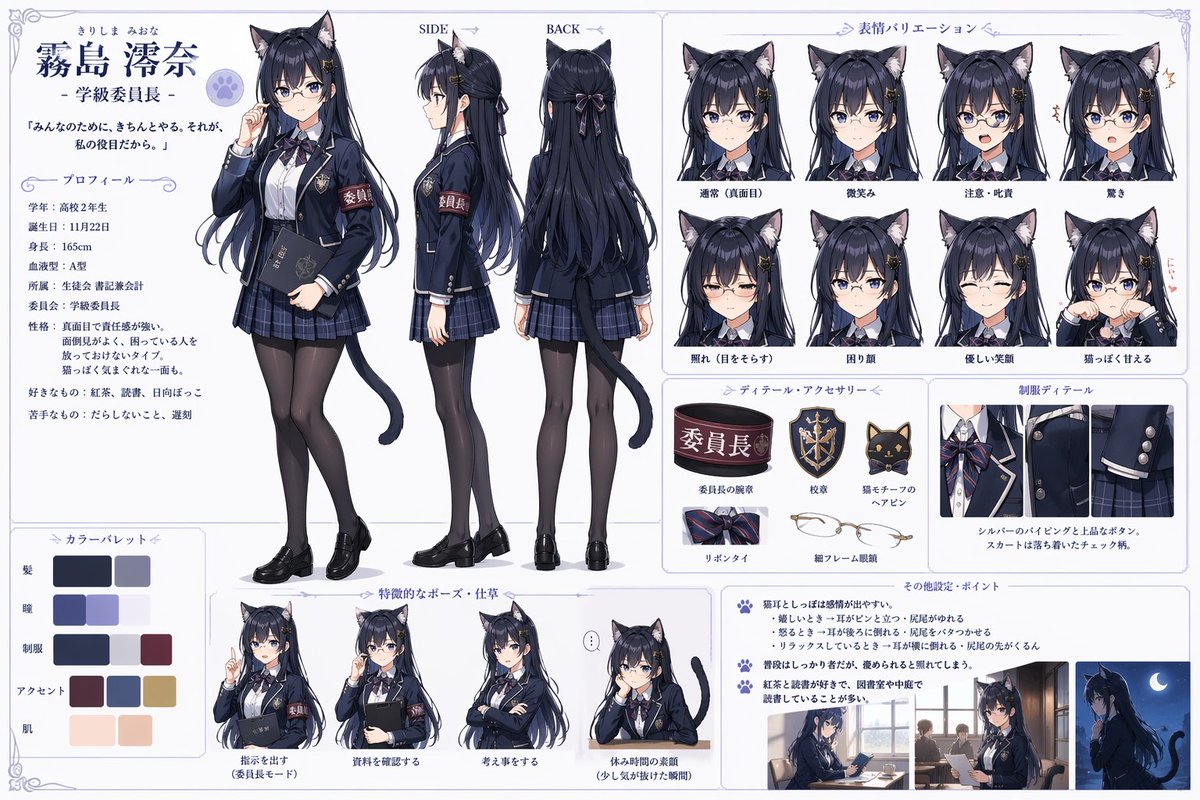 产品视觉 GPT Image 2 提示词：Catgirl Student Council Reference Sheet