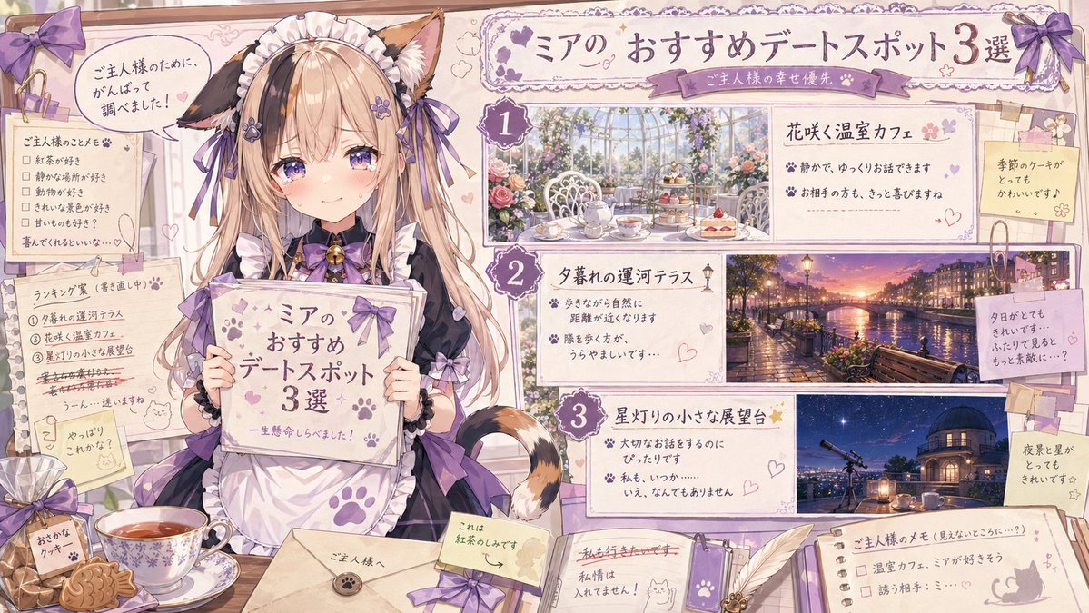 产品视觉 GPT Image 2 提示词：Catmaid Date Spot Recommendation Board