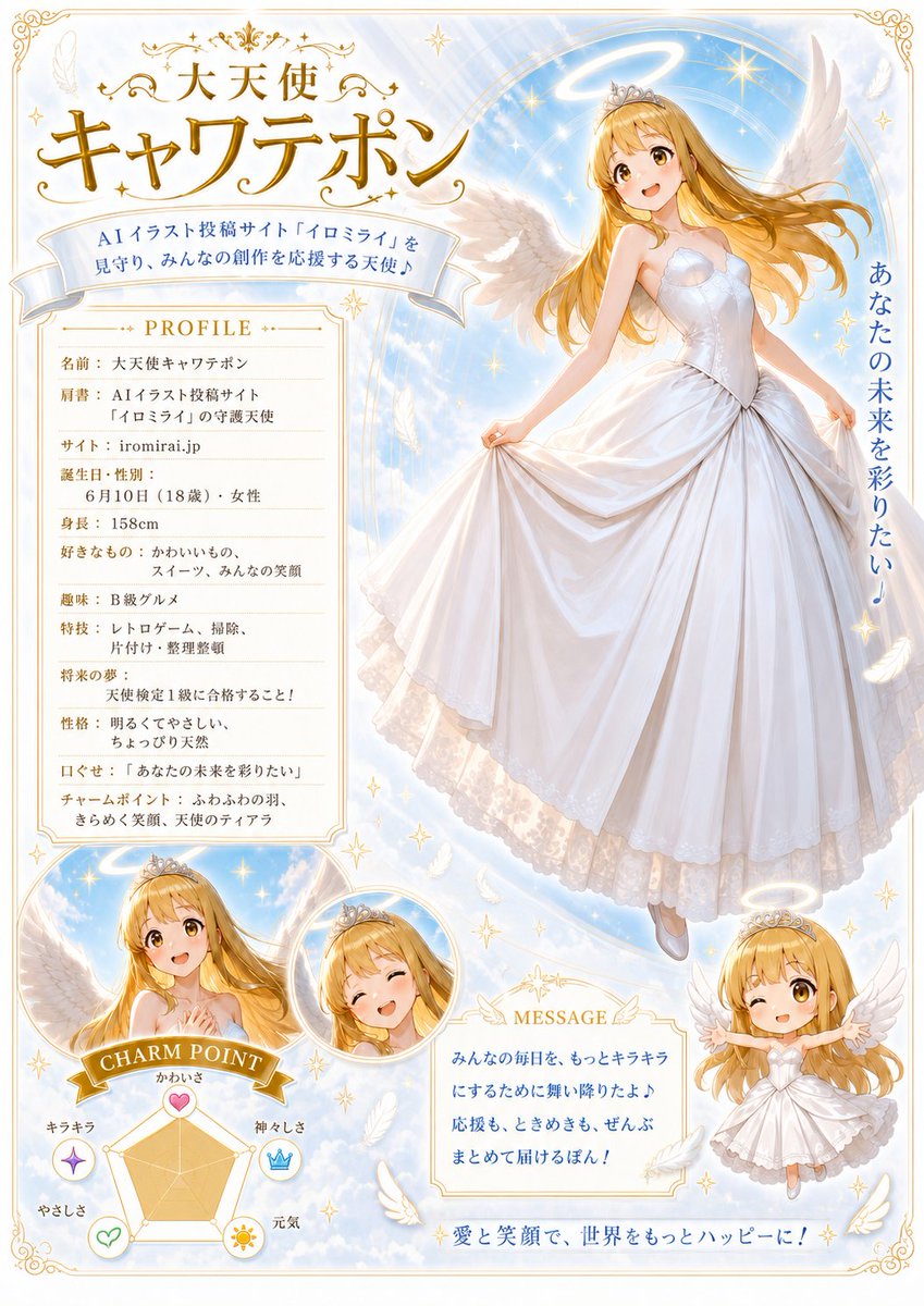 产品视觉 GPT Image 2 提示词：Celestial Angel Character Profile Poster